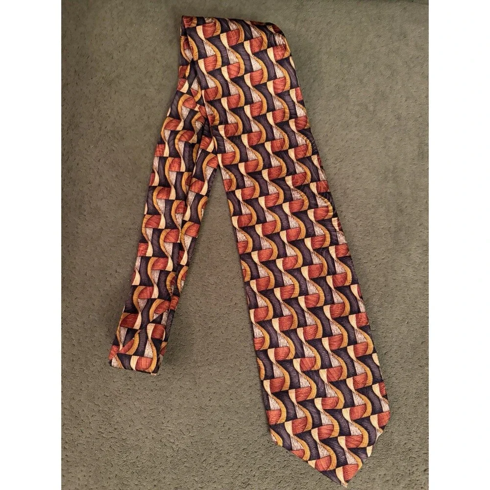Robert Talbott Men's Silk Tie Vintage Geometric Brown Gold